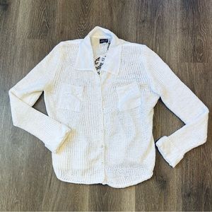 Cardigan Sweater, Hand Knit with Linen and embroidery Details
